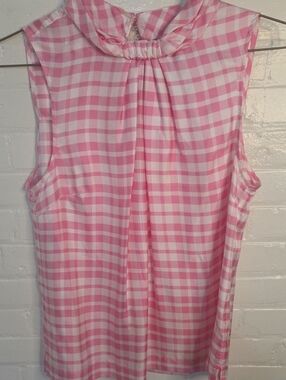 J. Crew Pink and White Gingham Sleeveless Silk Top